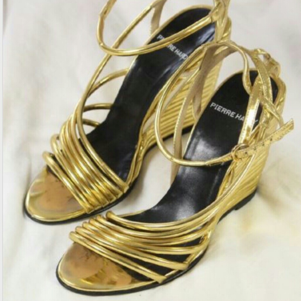 ▫️Pierre Hardy▫️Gold Strappy Wedge Heels